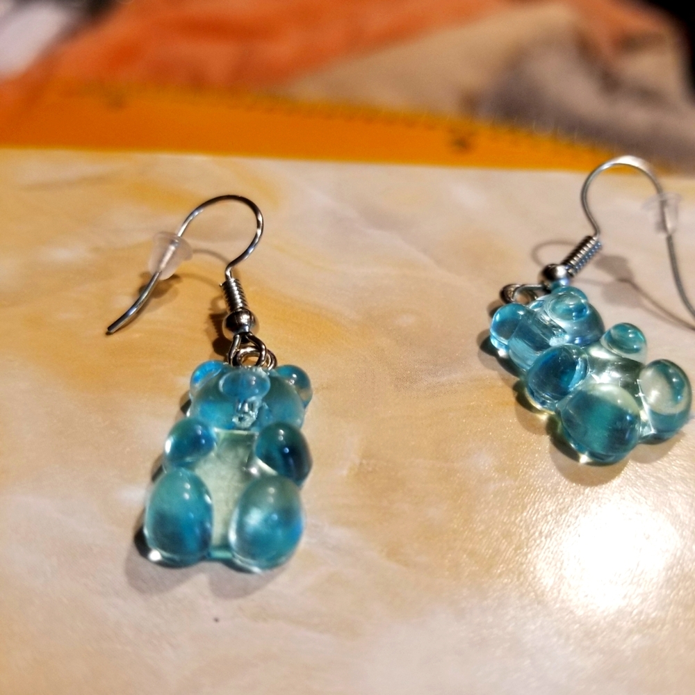 Handcrafted Blue Gummy Bear earrings NWT